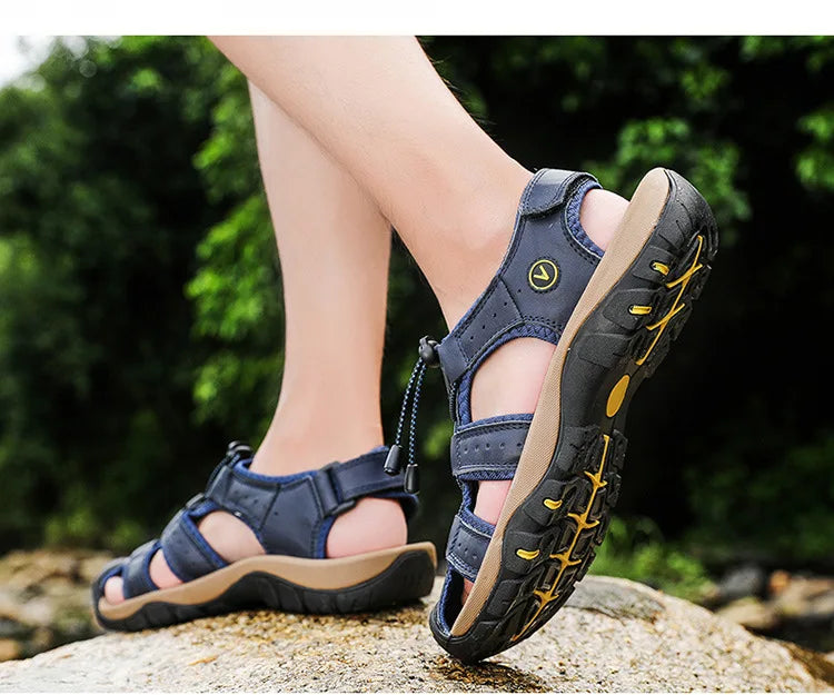 2023 Genuine Leather Men Shoes Summer New Large Size Men's Sandals Men Sandals Fashion Sandals Slippers Big Size 38-47