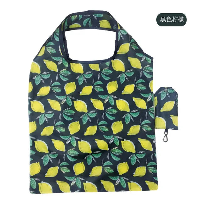 Foldable Shopping Bag Reusable Travel Grocery Bag Eco-Friendly Beach Toy Storage Bags Lemon Printing Tote Pouch Bag Package