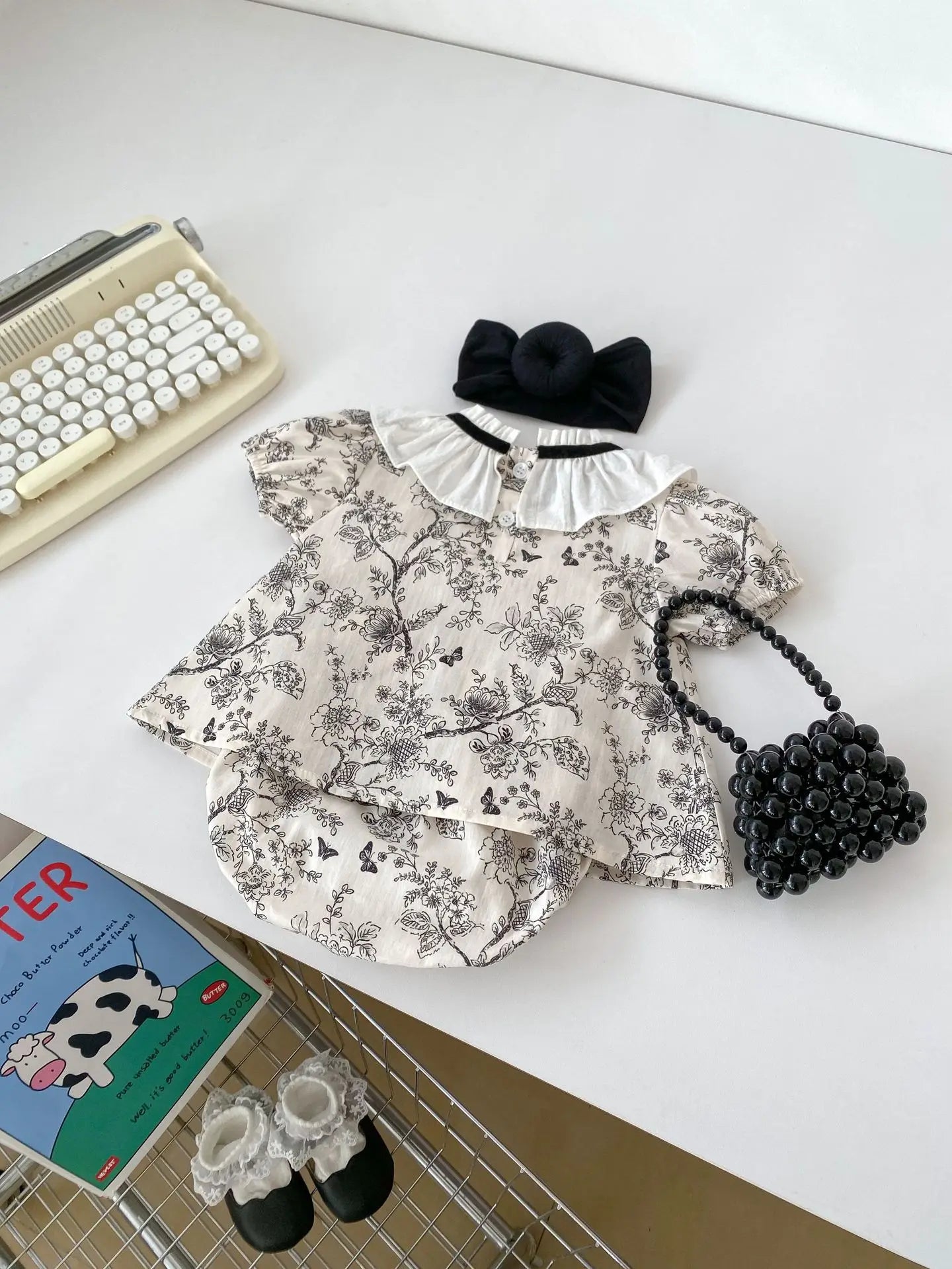 Summer Baby Clothing Set Floral Lace Collar Tops And Bloomer 2 PCS Girls Suit Toddler Tee Set