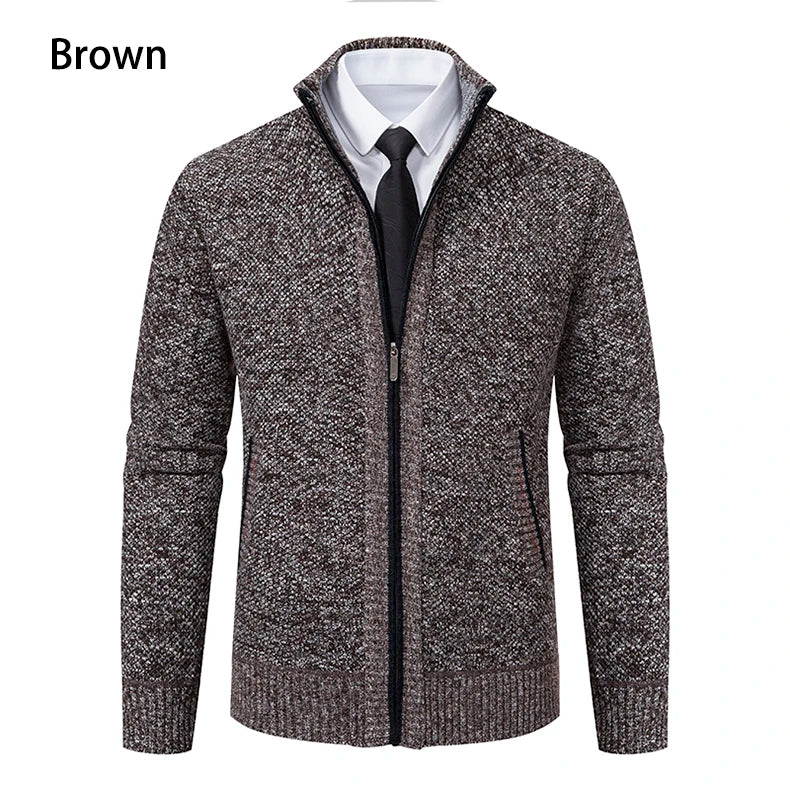 Autumn And Winter New Jersey Men's Casual Sports Coat Solid Color Stand Collar weater Grab Fleece Warm Zipper Cardigan