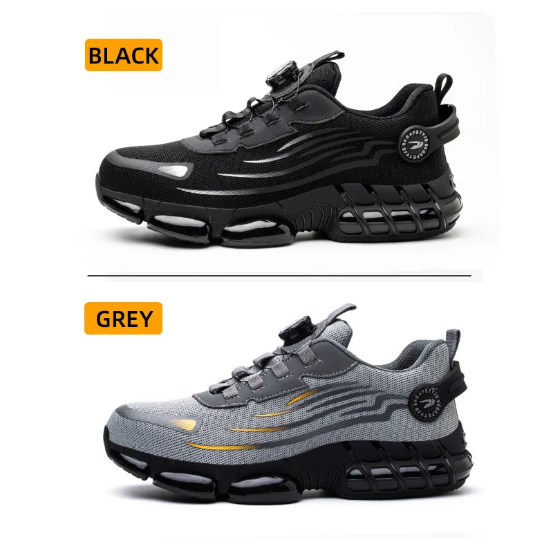 Rotary Button Safety Shoes Men Steel Toe Sneakers Puncture Proof Work Safety Boots Air Cushion Sport Work Shoes Anti-smash Boots