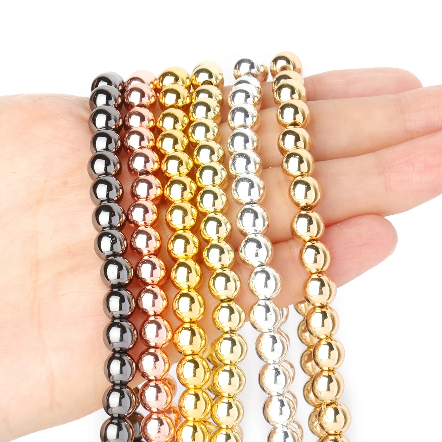 6mm Gold Plated Crystal Glass Beads Rhodium Black Loose Spacer Beads For Jewelry Making Supplies Diy Bracelets Accessories 15''