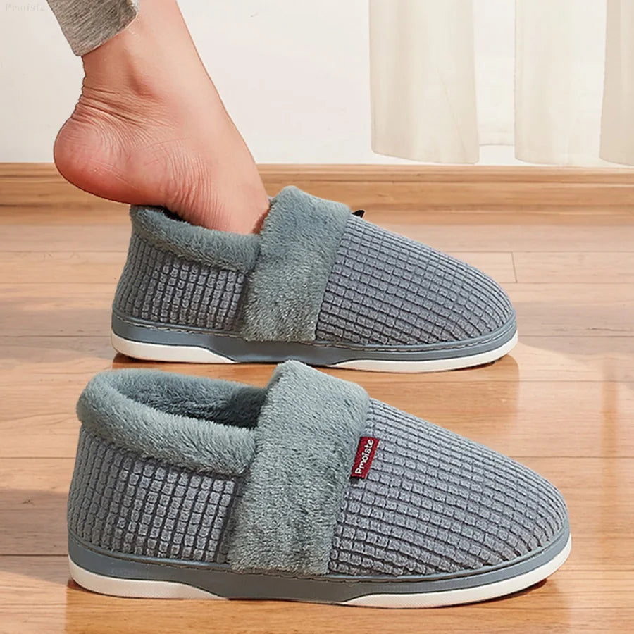 Winter Home Slippers for Women Bedroom Anti-slip House Cotton Shoes Warm Plush Couples Indoor Slippers