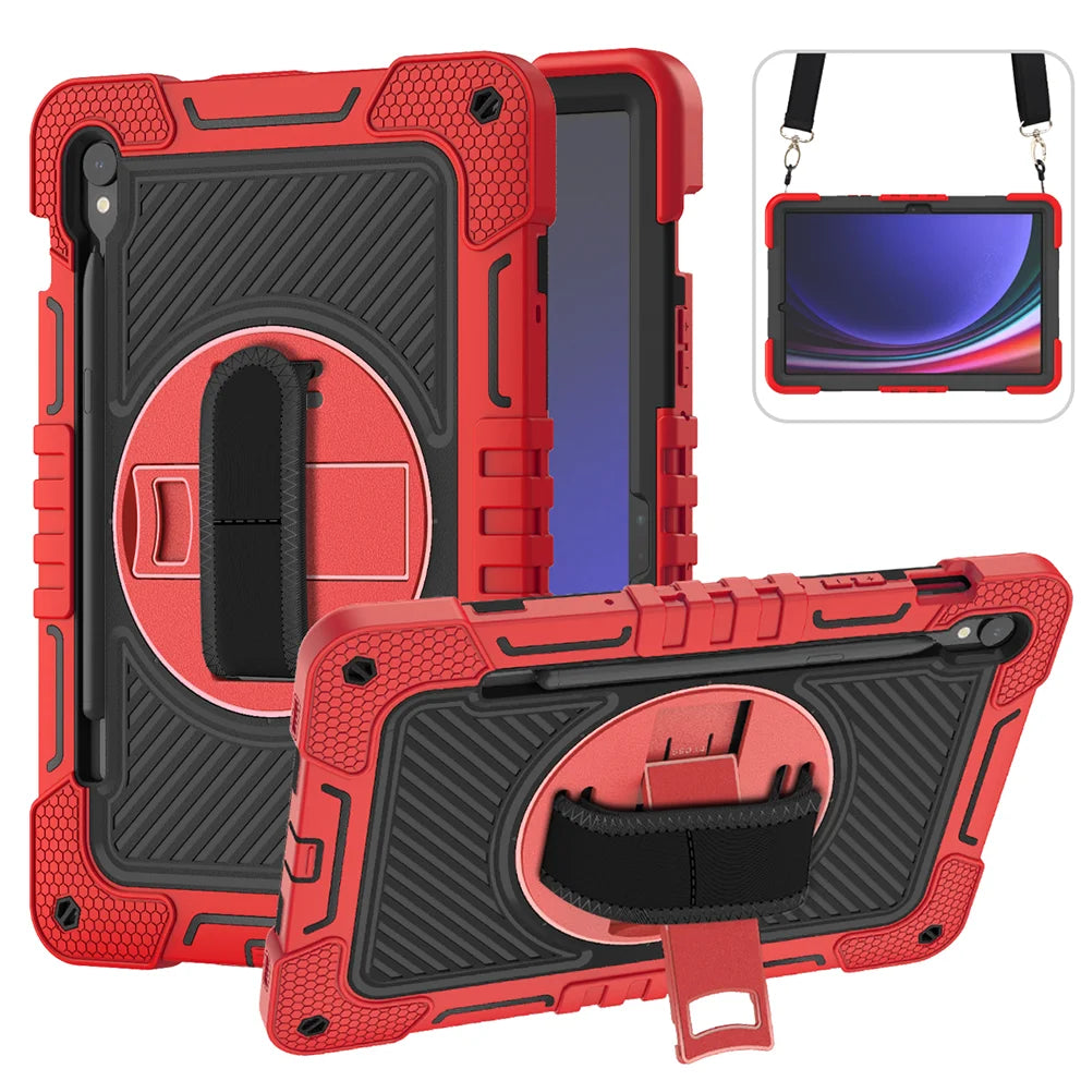 Stand Case For Samsung Galaxy Tab S9 FE S8 S7 SM-X710 X716B X510 X516B X700 X706 T870 T875 11inch Cover With Neck Strap Pen Slot