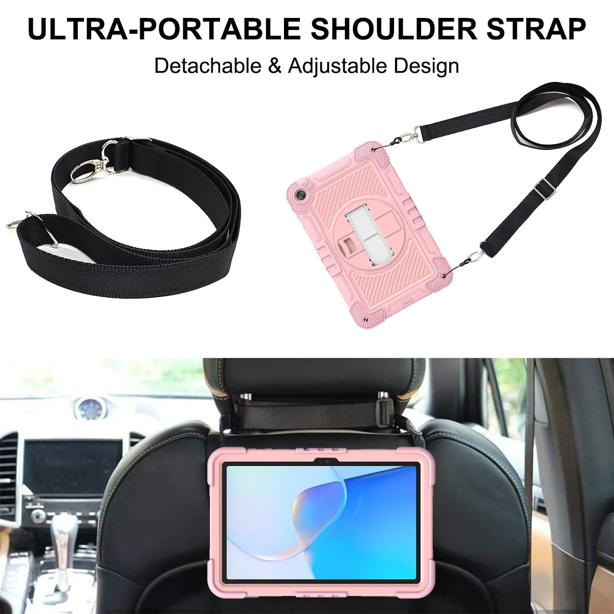 Hand Strap Case For Huawei MatePad 11 2023 SE 10.4 Kickstand 360 Rotating Cover 3 Layers Multi-Functional Shell With Neck Strap