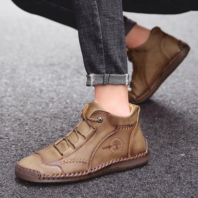 Classic Leather Men Shoes Lightweight Mens Casual Shoes Handmade Men Ankle Boots Outdoor Walking Sneakers Work Boots Size 48