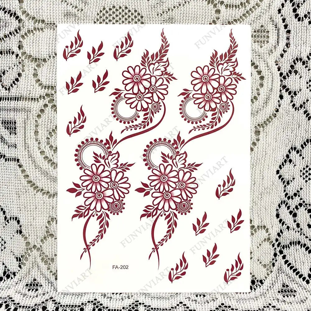 Waterproof Henna Tattoo Brown Henna Stickers for Hand Fake Tattoo for Women Body Art Temporary Hena Design Mehndi Stickers