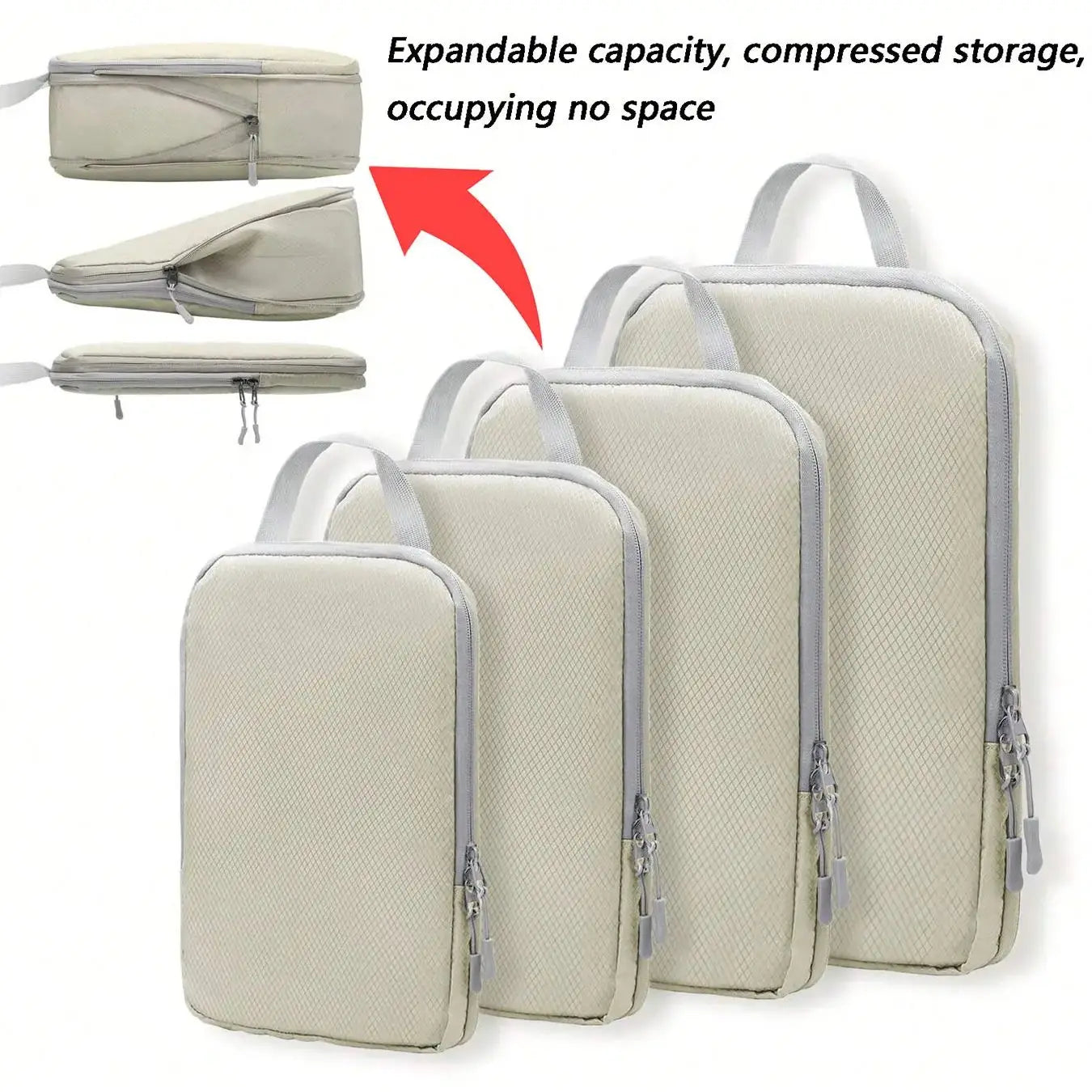 4 pcs/set Compressible Packing Travel Storage Bag Cubes Waterproof Suitcase Nylon Portable With Handbag Luggage Organizer