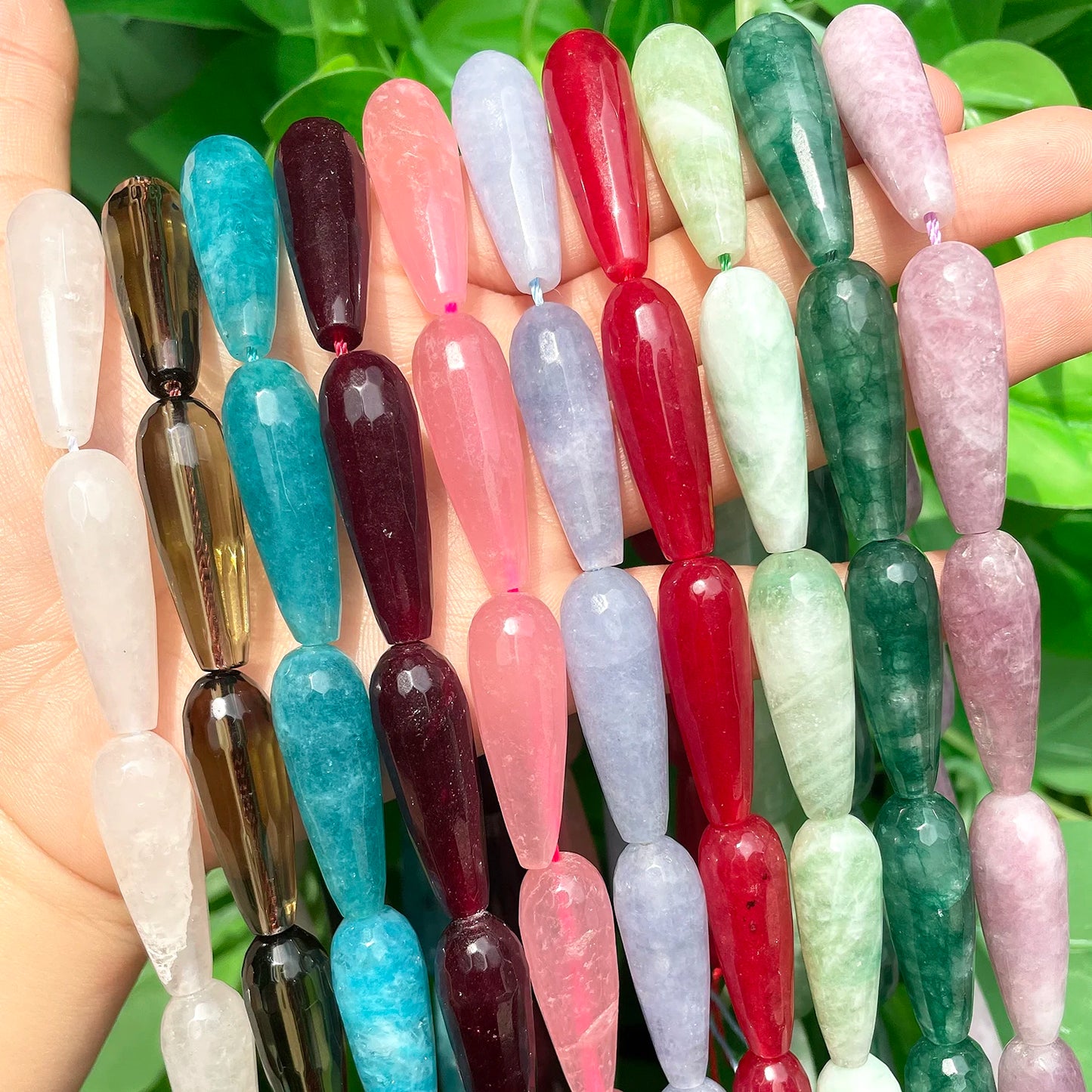 10x30mm Faceted Water Drop Shape Stone Natural Smoky Quartz Angelite Garnet Agates Loose Beads for Jewelry Making DIY Bracelet