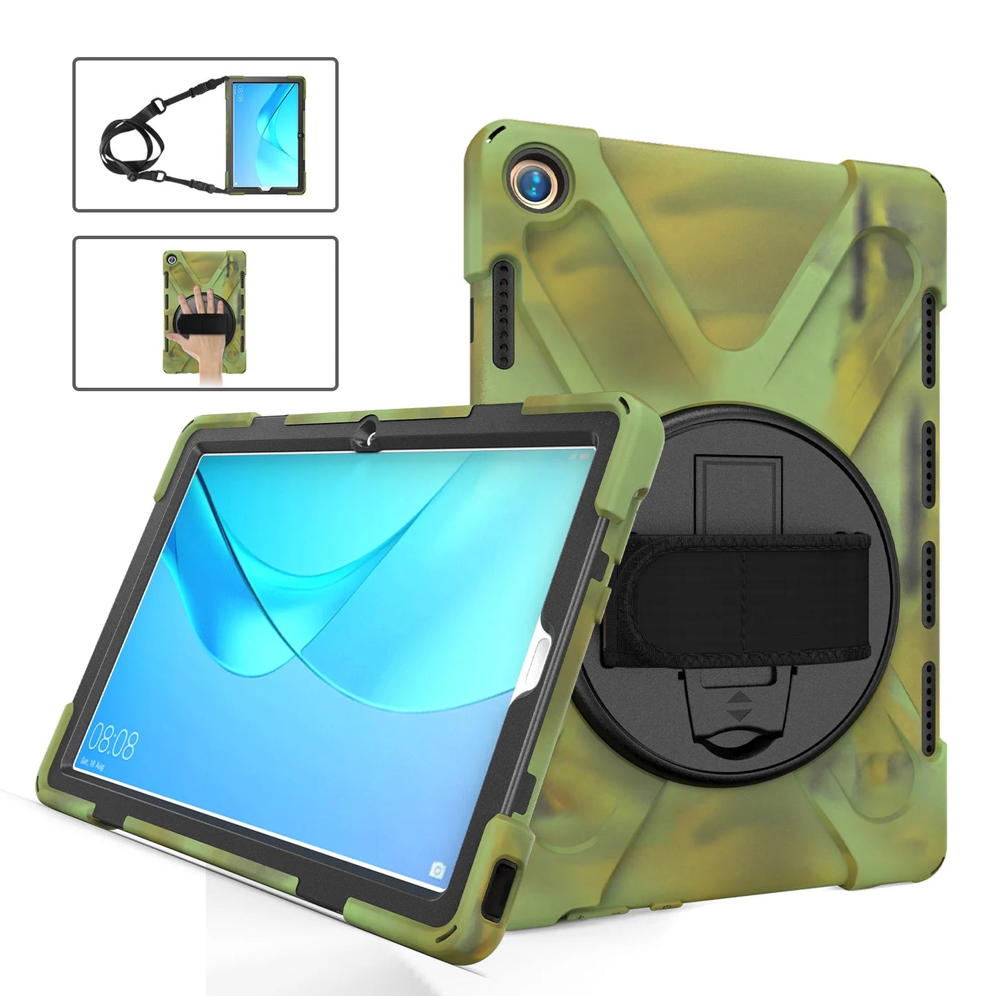 Rotating Hybrid Case For Huawei MediaPad M6 M5 Pro 10.8 MatePad 10.4 Heavy Duty Rugged Cover Hand & Shoulder Strap Shockproof