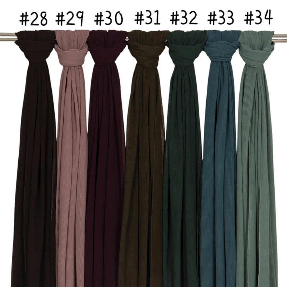 Big Size Pleated Chiffon Hijab Scarf for Muslim Women Turban Pashmina Shawls and Scarves Women Bandana Headband Hijabs Headscarf