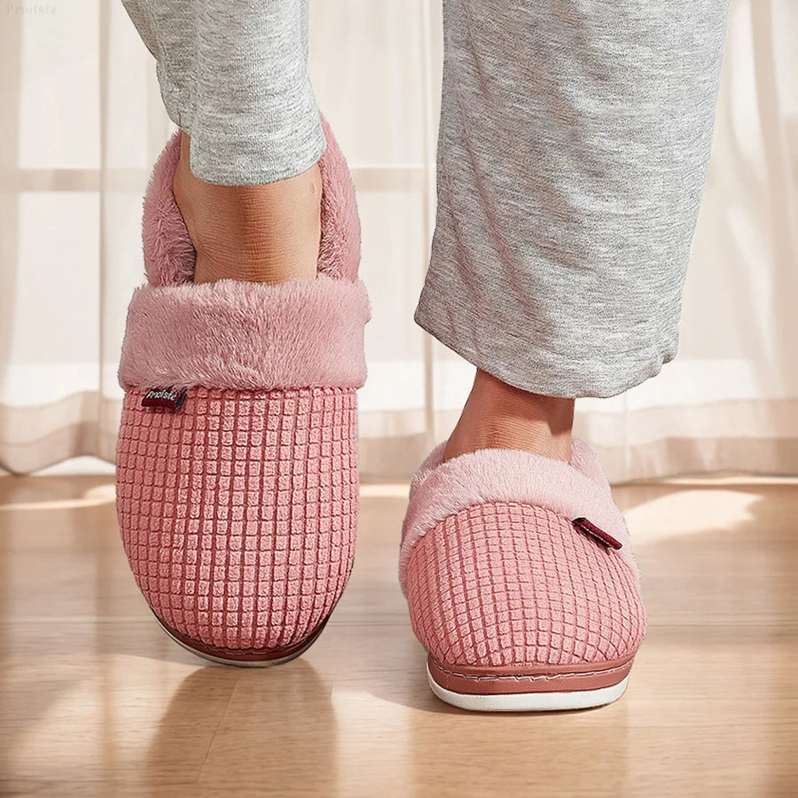 Winter Home Slippers for Women Bedroom Anti-slip House Cotton Shoes Warm Plush Couples Indoor Slippers