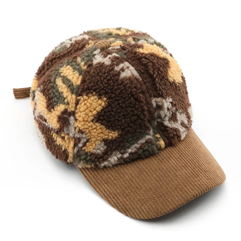 Autumn and winter men and women warm thick camouflage corduroy baseball cap men's winter wool fashion cap