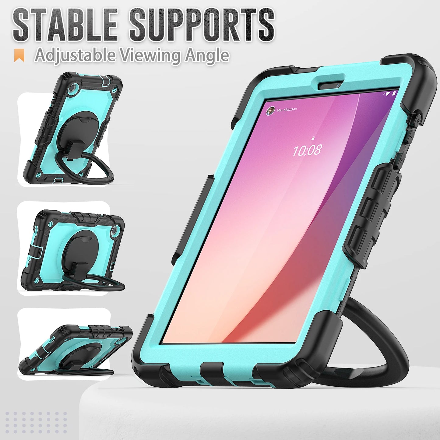 Rotating Armor Stand Case For Lenovo Tab M8 4th Gen 8" 2024 2023 TB-301FU 301XU 300FU 300XU Heavy Duty Cover With Shoulder Strap