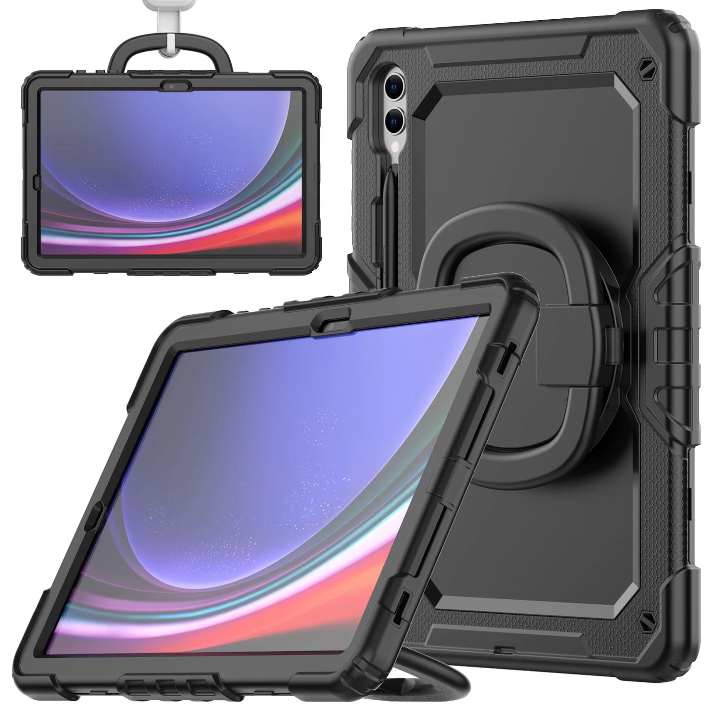 Rotatable Armor Case Universal For Galaxy Tab S10 S9 FE Plus 12.4inch SM-X820 X826 X810 X816 X610 X616 Heavy Duty Cover 3-Layers