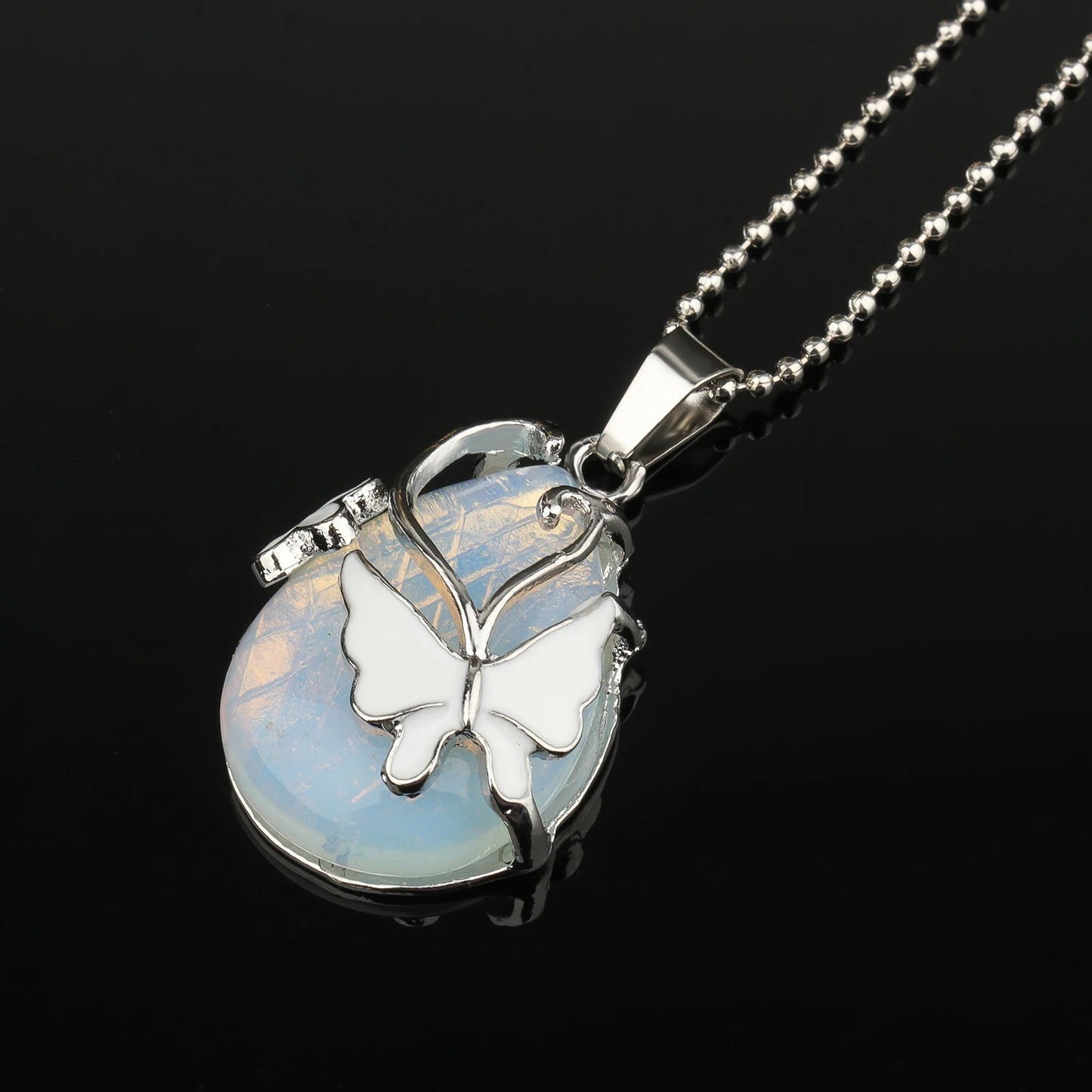 12 Types White Opal Natural Stone Pendant With Chain Display Box Heart Waterdrop Shape Pendant fit for Women Jewelry Necklace