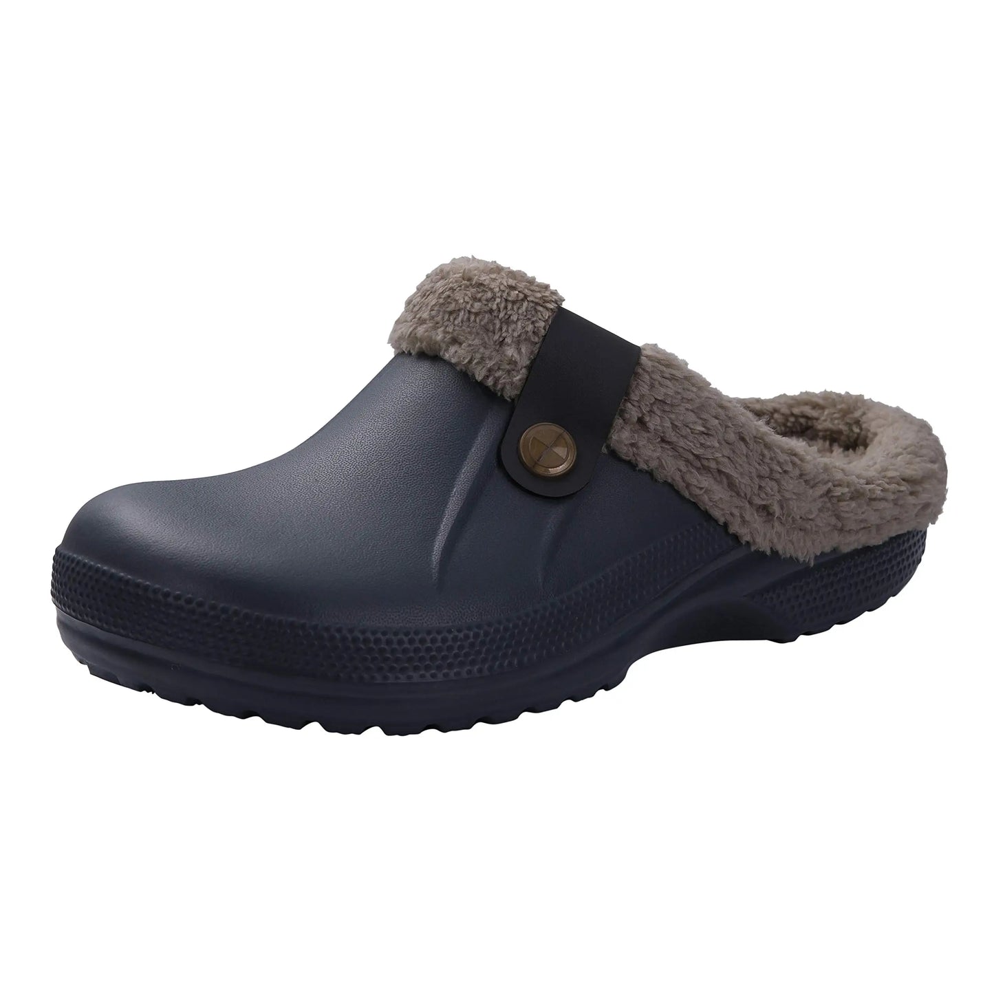 Shevalues Fuzzy Men Clogs Slippers Winter Fur Men Slippers Waterproof Garden Shoes Men Warm House Shoes Anti-slip Fur Slippers