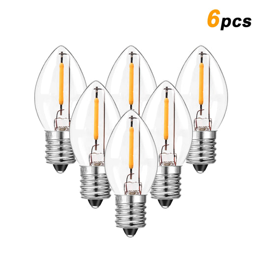 6Pack C7 Candelabra LED Light Bulbs 0.5W E12 E14 Chandelier Base 7W Incandescent Equivalent Vintage Candle Edison Night Bulb