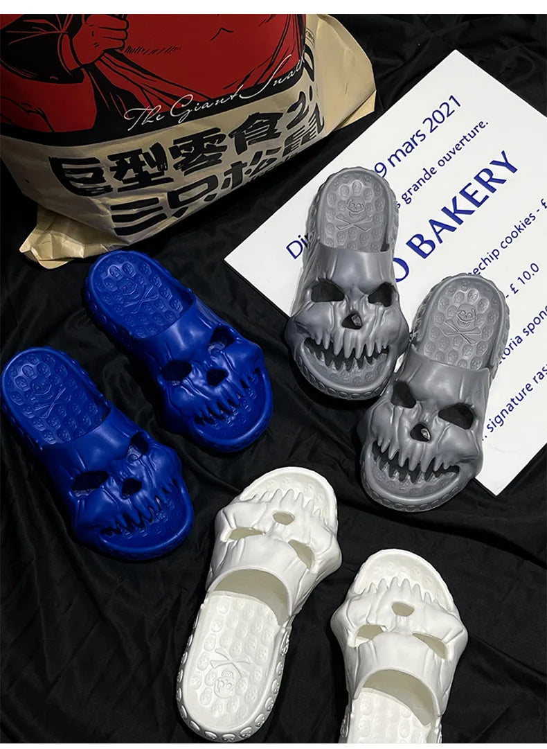 Halloween Personalized Skull Home Slippers Men Women Indoor Fun Slides Thick Bottom of Beach Non-slip Leisure Women Sandals