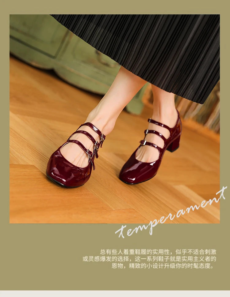 2023 new Women's pumps Natural Leather 22-24.5cm Cow patent leather upper square shoes full leather shoes