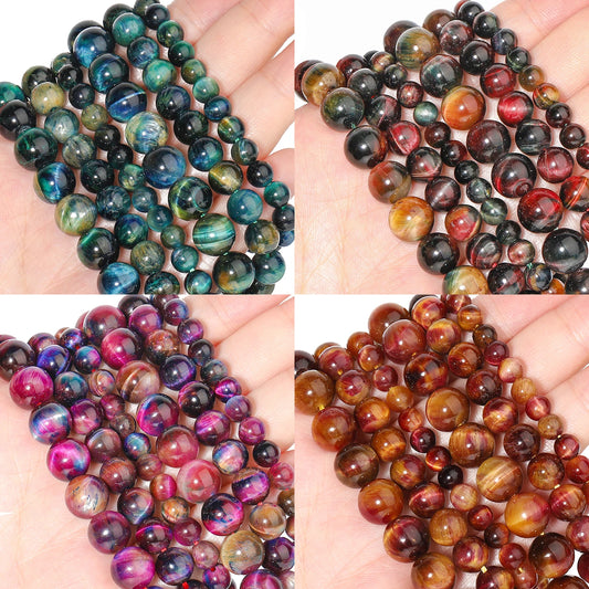 6/8/10mm Galaxy Colorful Tiger Eye Beads Natural Stone Round Loose Beads for Jewelry Making Supplies Diy Bracelets Accessories