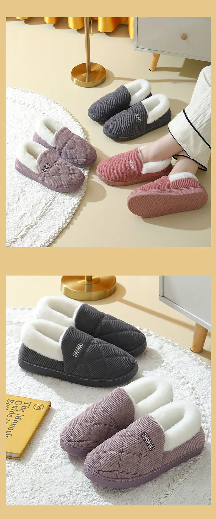 Shevalues Women Plush Slippers Winter Warm Fur Antiskid Cloud Slippers Outdoor Breathable Thick Flat Sole Slipper Home Slippers