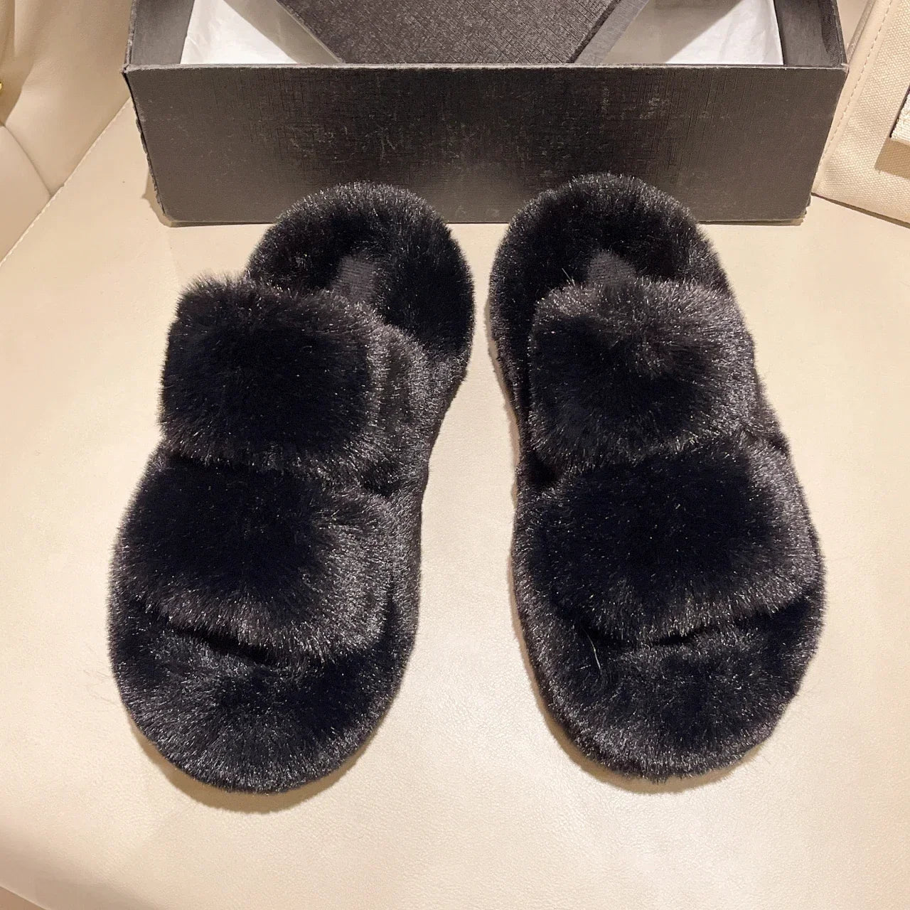 Winter Fluffy Slippers Women 2024 New House Home Fur Slippers For Women Flat Platform Cozy Fuzzy Indoor Shoes Korean Slides