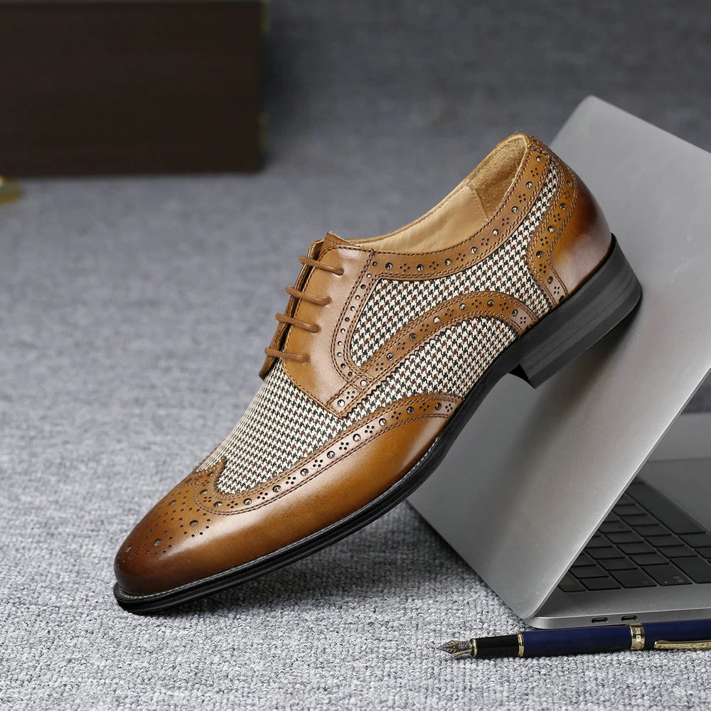 Breathable Wear-Resistant Men's Wing-Tip Brogues for Business Office Weddings Casual Men Daily Wears