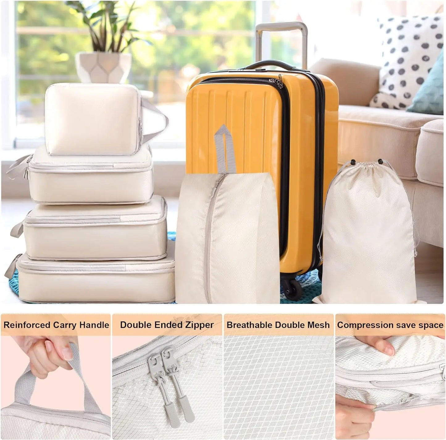 4 pcs/set Compressible Packing Travel Storage Bag Cubes Waterproof Suitcase Nylon Portable With Handbag Luggage Organizer