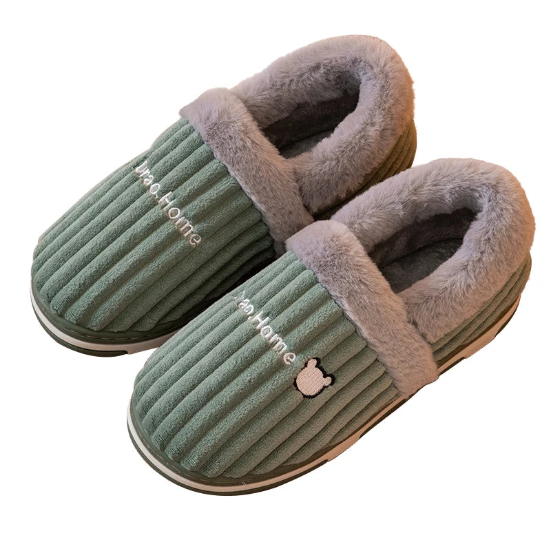 Comwarm New Women Slippers Winter Warm Plush Fur Antiskid Cloud Slippers Outdoor Breathable Thick Flat Sole Soft Home Slippers