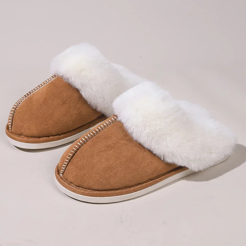 Lucyever 2023 Winter Fur Slippers Women Faux Suede Fluffy Furry Home Slides Woman Comfort Non Slip Indoor Floor Cotton Shoes 45