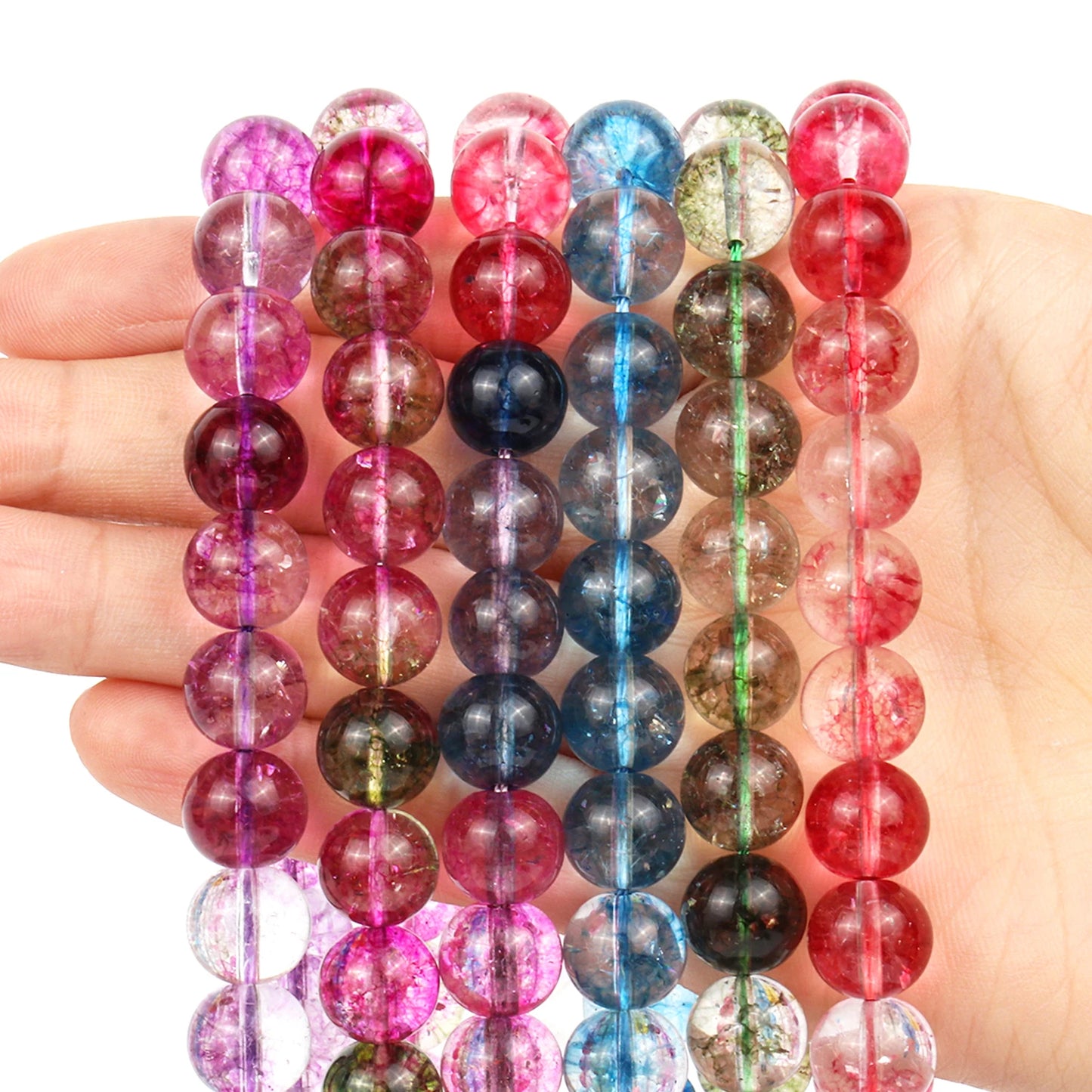 6/8/10mm High Quality Cracked Crystal Beads Round Multicolor Quartz Beads For Jewelry Making Diy Charm Bracelet Accessories 15''