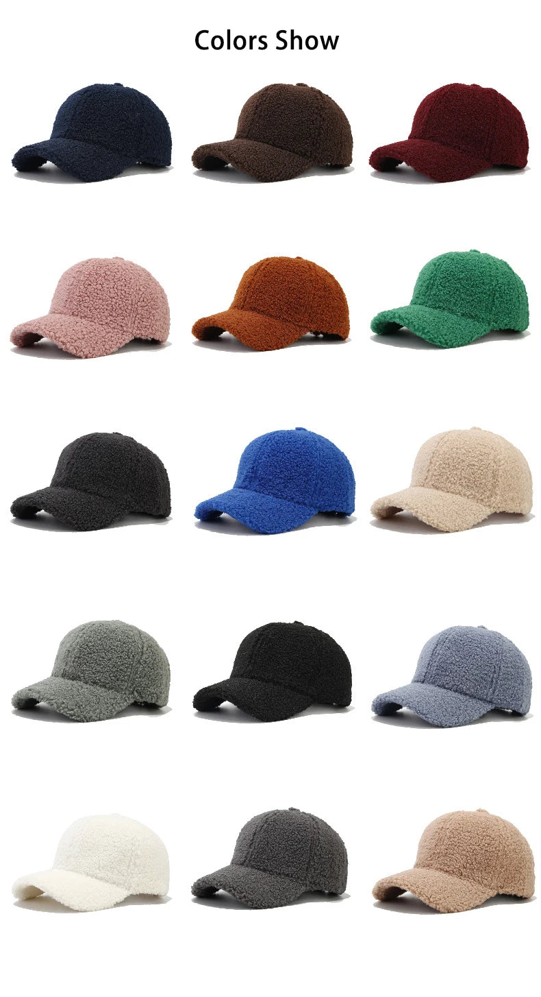 Autumn New Lamb Cashmere Warm Baseball Cap Winter Sunhat Solid Color Women Teens Teddy Velvet Snapback Caps Hip Hop Fishing Hat