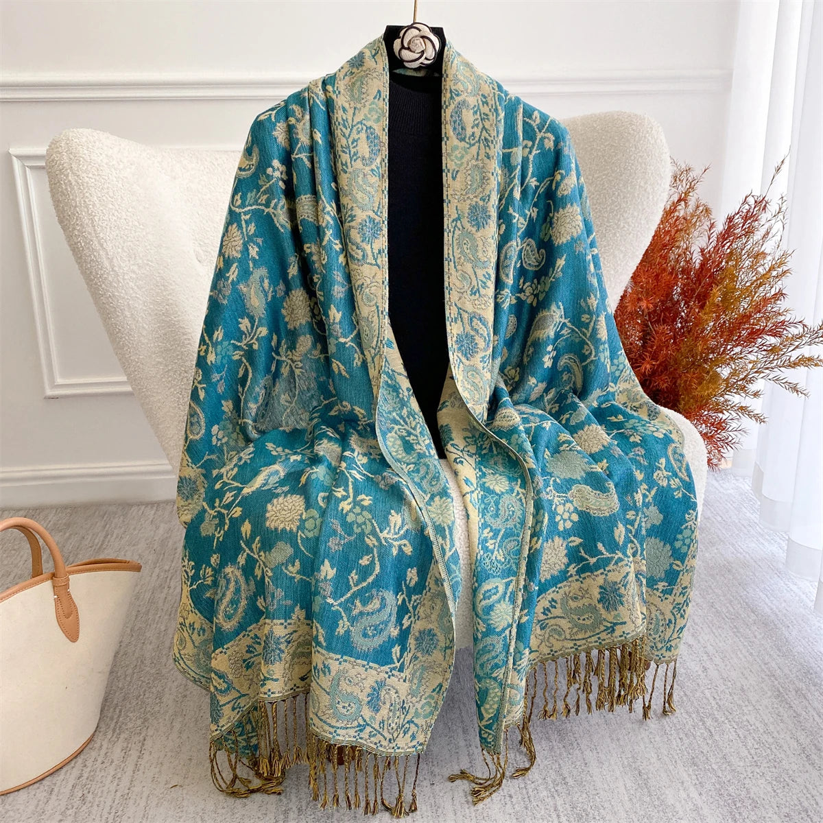 [T755] Ethnic Style Jacquard Tassel Blanket Paisley Pashmina Winter Warm Shawl Wrap Luxury Scarf Women Neckerchief Poncho