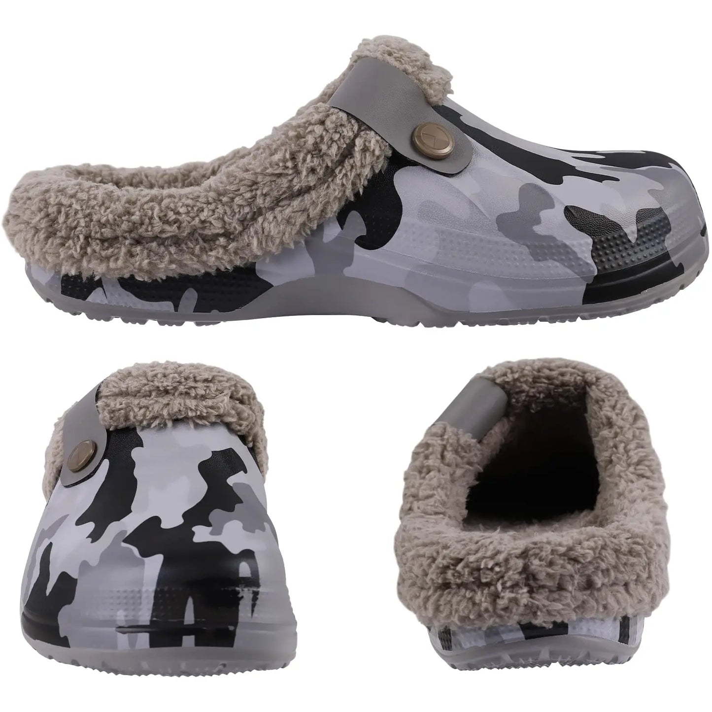 Shevalues Fuzzy Men Clogs Slippers Winter Fur Men Slippers Waterproof Garden Shoes Men Warm House Shoes Anti-slip Fur Slippers