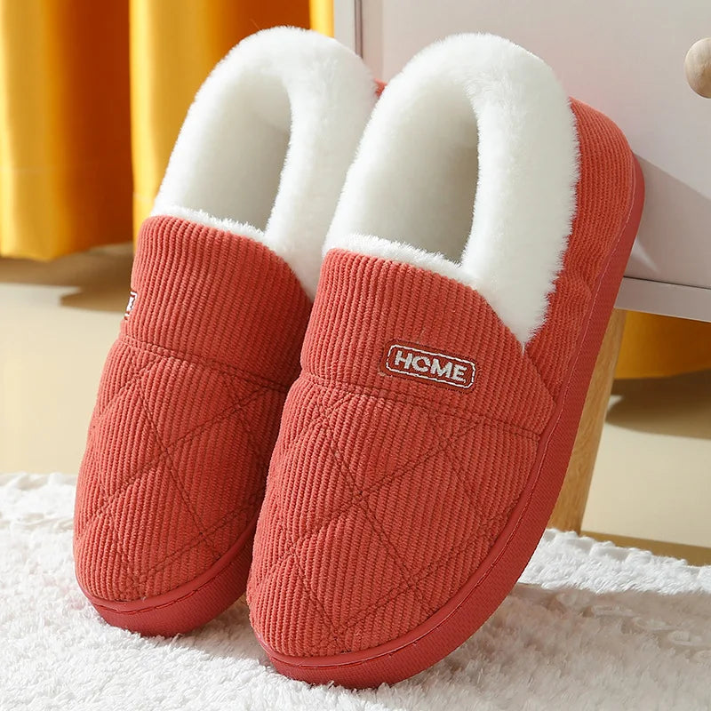 Comwarm New Women Slippers Winter Warm Plush Fur Antiskid Cloud Slippers Outdoor Breathable Thick Flat Sole Soft Home Slippers