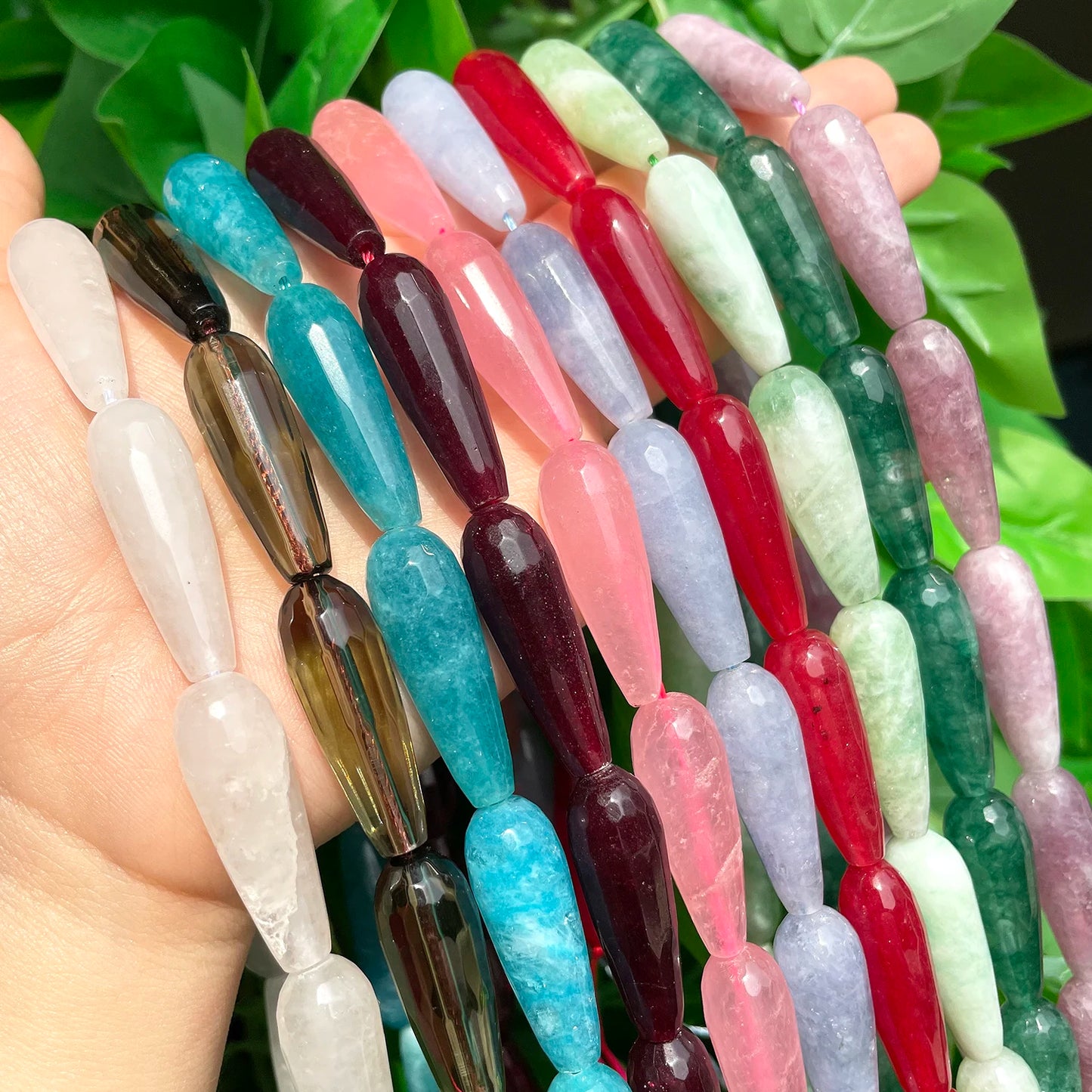 10x30mm Faceted Water Drop Shape Stone Natural Smoky Quartz Angelite Garnet Agates Loose Beads for Jewelry Making DIY Bracelet