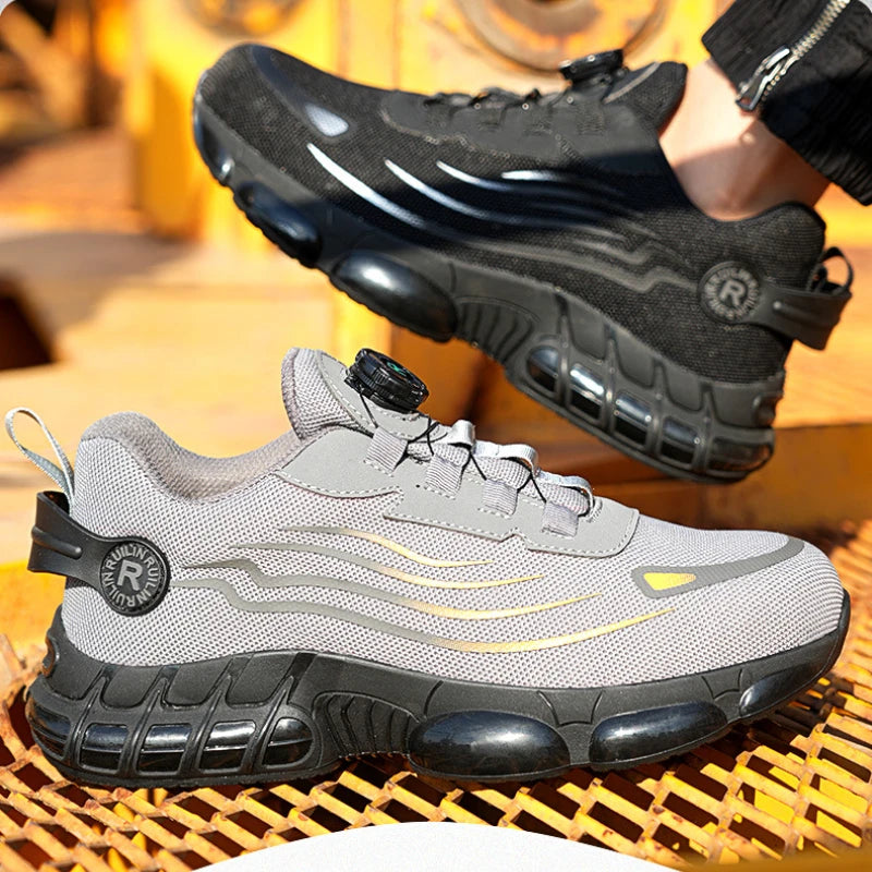 Rotary Button Safety Shoes Men Steel Toe Sneakers Puncture Proof Work Safety Boots Air Cushion Sport Work Shoes Anti-smash Boots