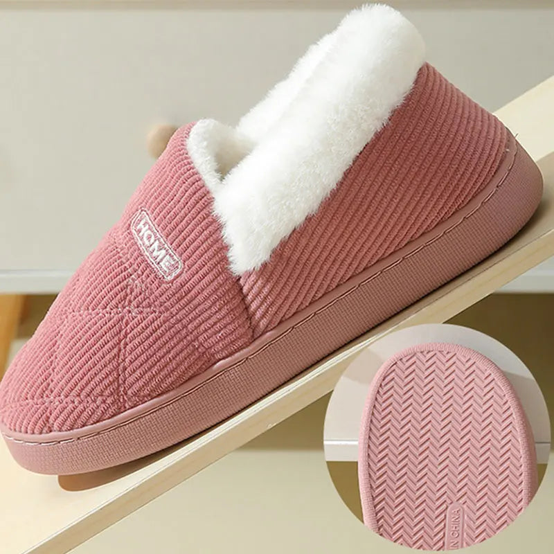 Shevalues Women Plush Slippers Winter Warm Fur Antiskid Cloud Slippers Outdoor Breathable Thick Flat Sole Slipper Home Slippers