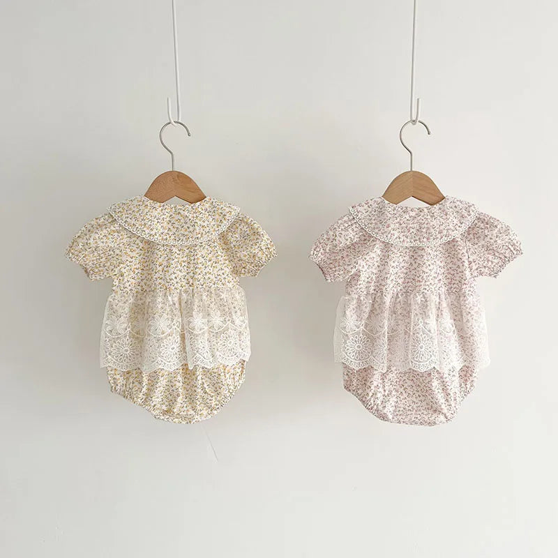 Summer Floral Lace Baby Bodysuit Lovely Pinky One Piece Girls Outwear Baby Clothes