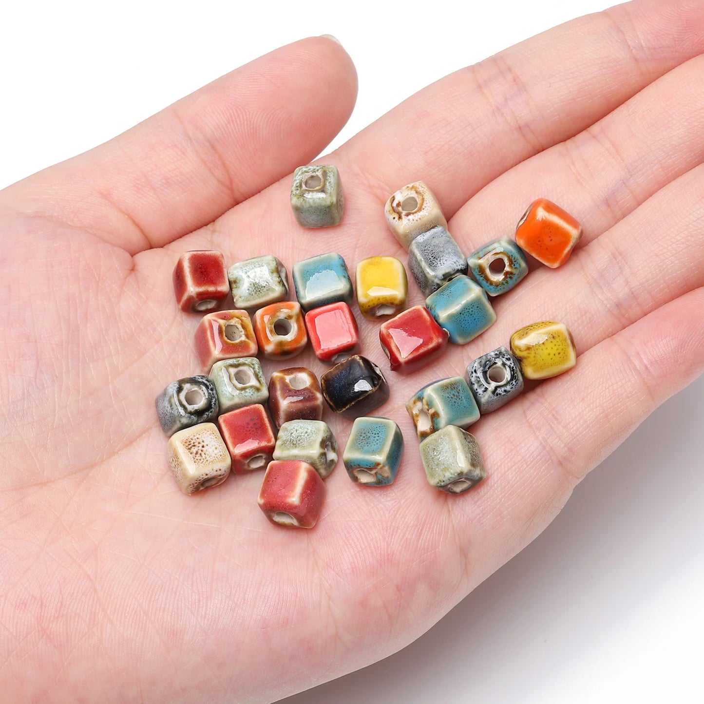 10pcs Cube Ceramic Beads Large Hole Square Spacer Beads for Jewelry Making Supplies DIY Charms Bracelet Necklace Accessories 8mm