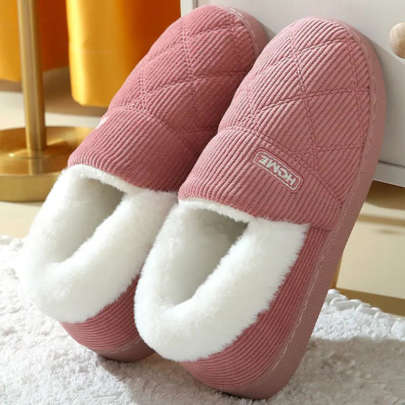 Shevalues Women Plush Slippers Winter Warm Fur Antiskid Cloud Slippers Outdoor Breathable Thick Flat Sole Slipper Home Slippers