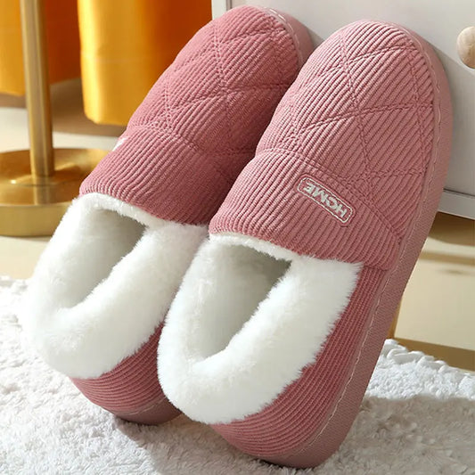 Shevalues Women Plush Slippers Winter Warm Fur Antiskid Cloud Slippers Outdoor Breathable Thick Flat Sole Slipper Home Slippers