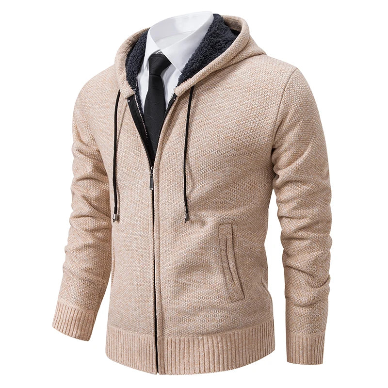 Autumn And Winter New Jersey Men's Casual Sports Coat Solid Color Stand Collar weater Grab Fleece Warm Zipper Cardigan