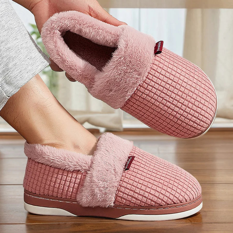 Winter Home Slippers for Women Bedroom Anti-slip House Cotton Shoes Warm Plush Couples Indoor Slippers