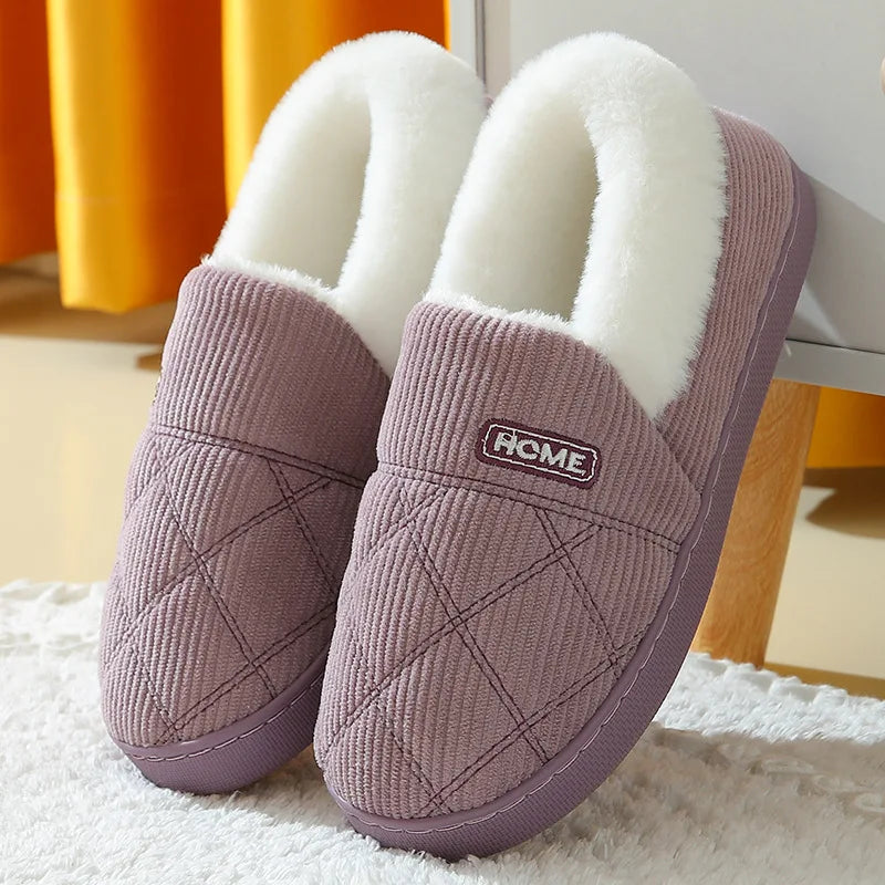 Shevalues Women Plush Slippers Winter Warm Fur Antiskid Cloud Slippers Outdoor Breathable Thick Flat Sole Slipper Home Slippers