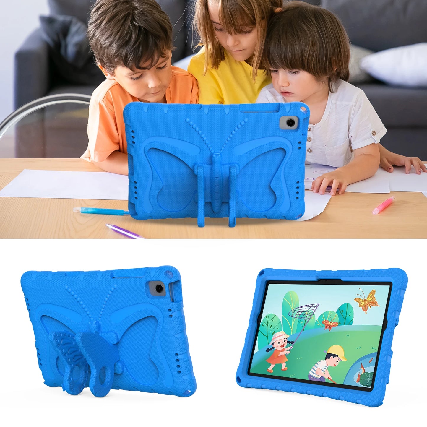 EVA Butterfly Kids Case For Galaxy Tab A9 8.7" Plus 11" A7 Lite SM-X110 X115 X210 X216 T220 T225 Stand Cover For A 8.0 T290 T295