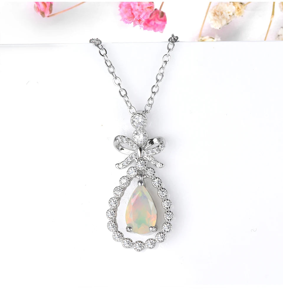 Natural Opal Pendant Solid Sterling Silver Rhodium Plated Fine Jewelrys 0.5 Carats Faced Gemstone Sweet Romantic Style Gifts