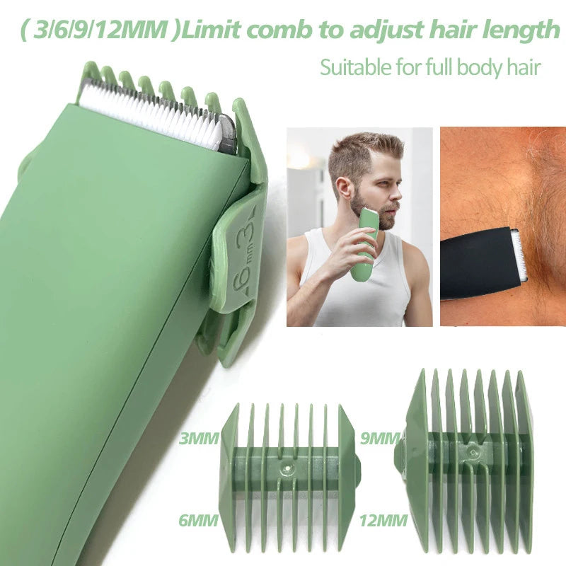 Body Hair Trimmer for Men Balls Waterproof Green Electric Shaver Trimmer Machine for Man Shaving Groin Trimmers Sensitive Areas