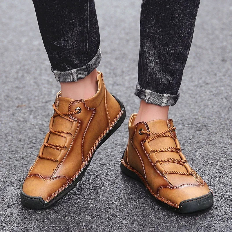 Classic Leather Men Shoes Lightweight Mens Casual Shoes Handmade Men Ankle Boots Outdoor Walking Sneakers Work Boots Size 48